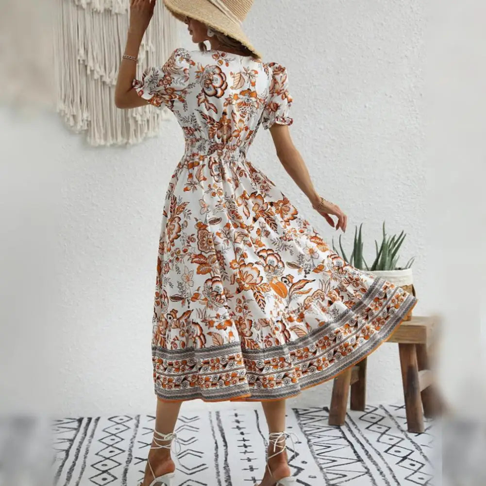 Valenzora | Elegant Orange Floral Dress