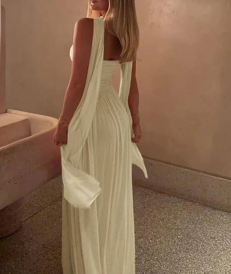 Valenzora | Patchwork Maxi Dress Scarf Backless Strapless Ruffled Banquet