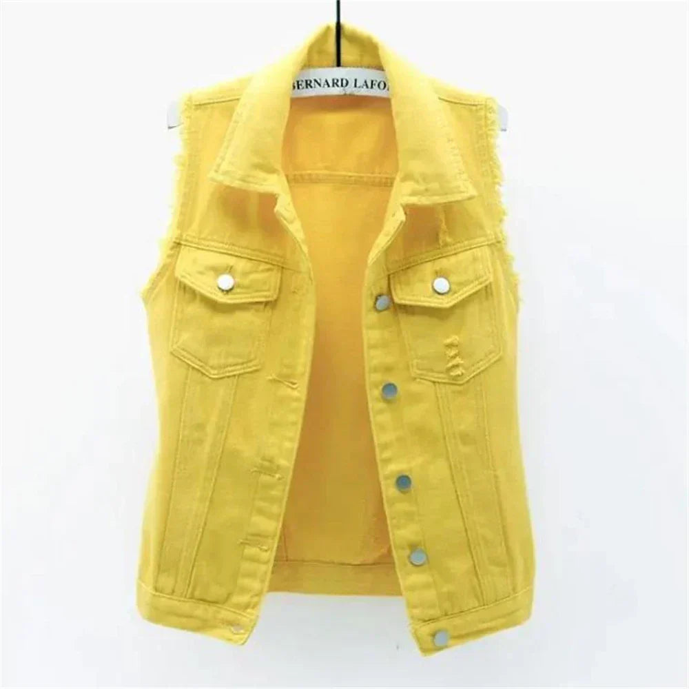 Valenzora | Sleeveless denim vest for women in bright colors