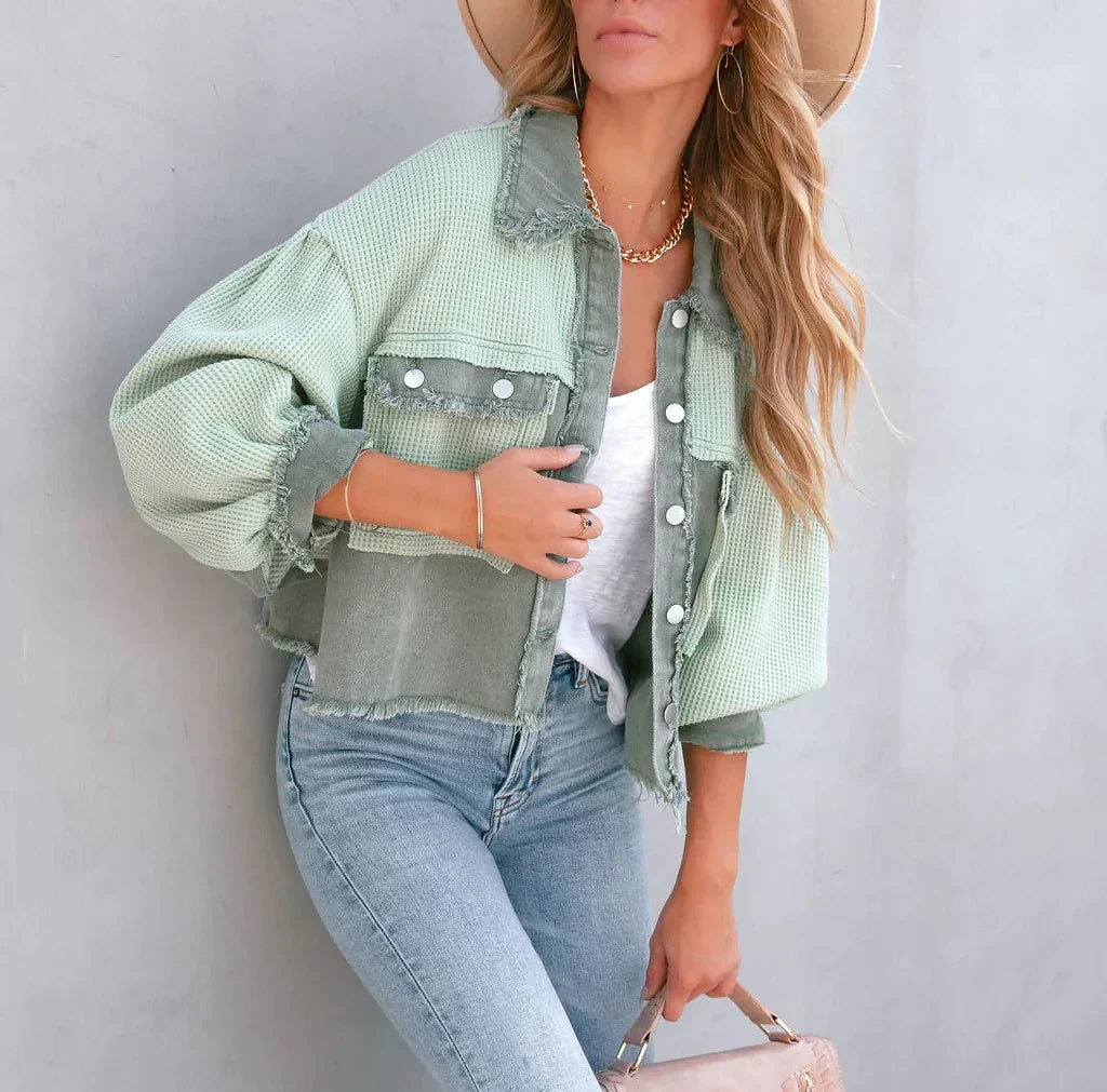 Valenzora Vintage Jacke | Modische Puffärmel-Langarmjacke für moderne Frauen mit Taschen