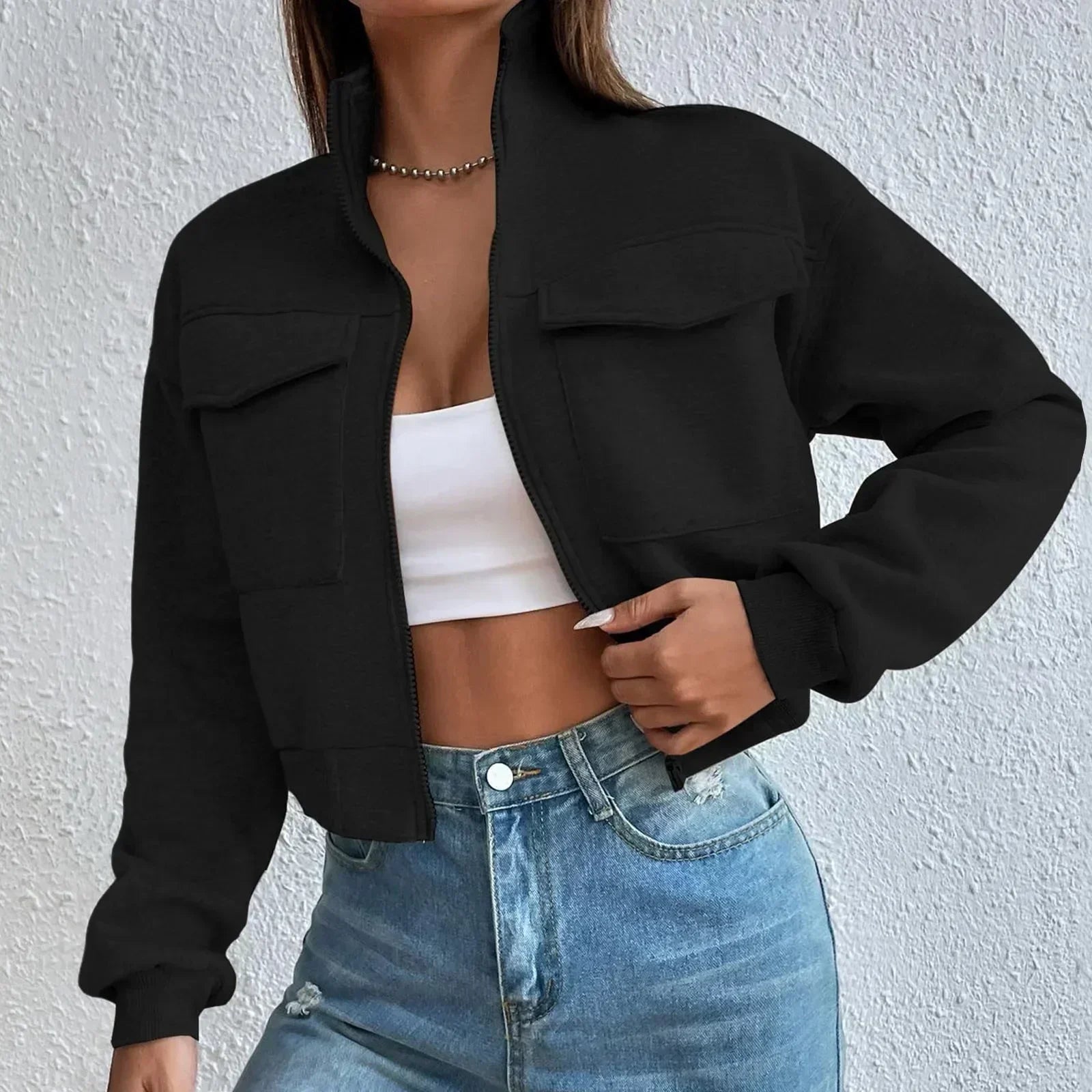 Valenzora | Comfortable long-sleeved cropped jacket with pockets