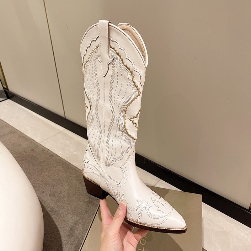 Valenzora Damen Stiefel im Retro-Stil – Weiße Kniestiefel für bequemes und stilvolles Gehen