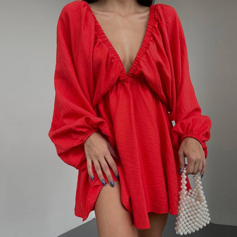 Valenzora | Gathered mini dress with butterfly sleeves