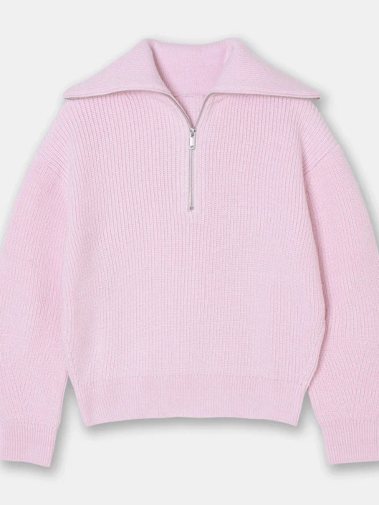 Damen-Pullover mit breitem Rollkragen und gestreiftem Revers