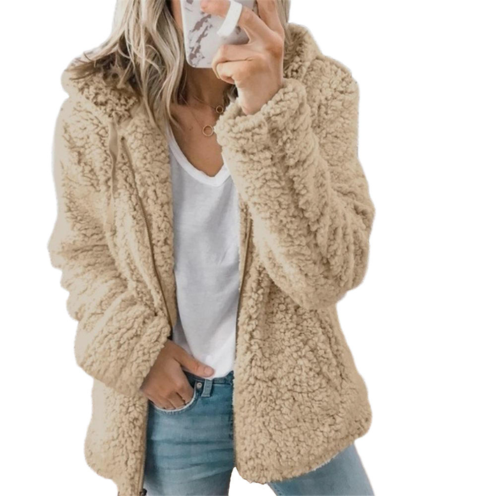 Valenzora Damenmode | Eleganter Teddyfellmantel mit Bärenohren: Weicher Fleece-Mantel mit Taschen und Reißverschluss