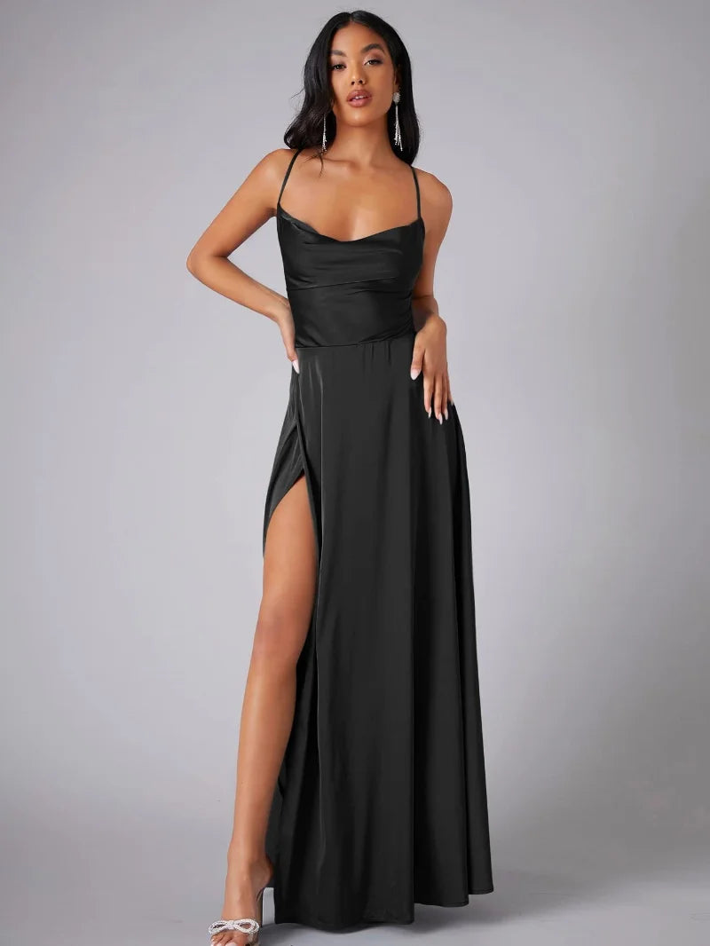 Valenzora | Seidenmaxikleid mit geflochtenem Rücken. Kleiden Sie sich für festliche Anlässe. Lucette