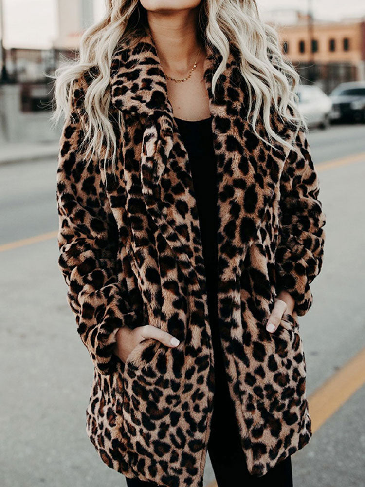 Valenzora - Women's leopard print faux fur jacket for a bold, stylish look