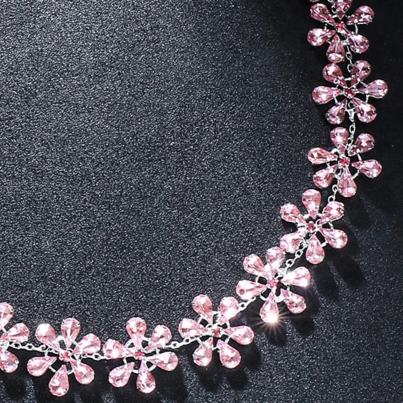 Valenzora | Mode Rosa Kristall Blumen Choker Halskette Statement Accessoires Mode Damen Strass Kragen Halskette Schlüsselbein Schmuck Ins