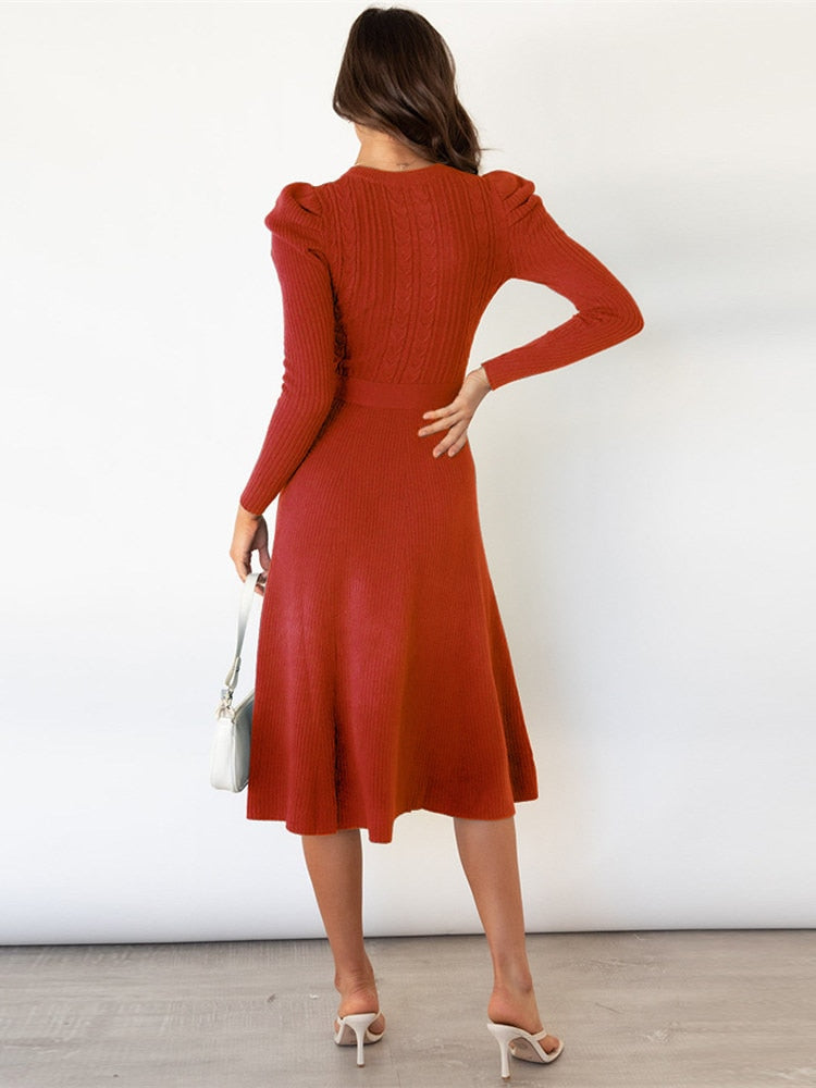 Valenzora | Elegantes Strick-Midikleid mit Gürtel für Damen