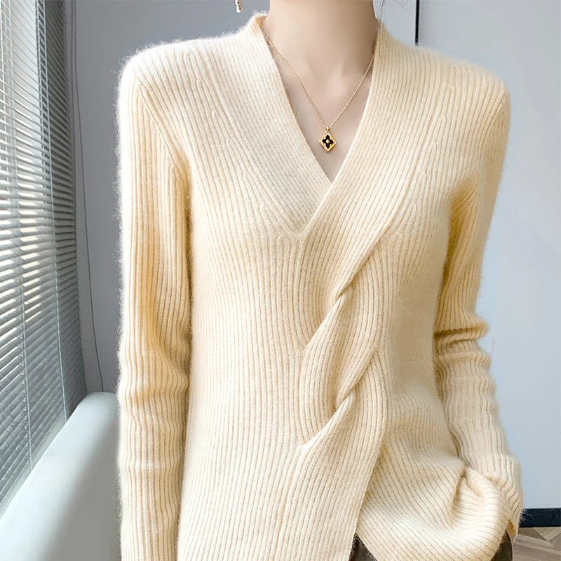 Mirella™ – Damen-Pullover mit verdrehtem V-Ausschnitt