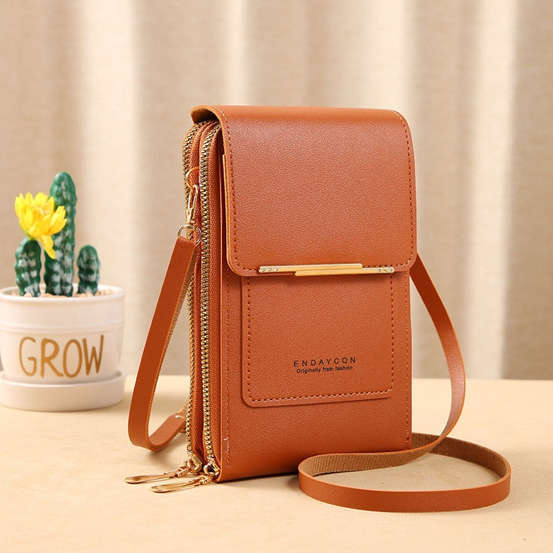 Valenzora Leder-Smartphone-Clutch | Damenhandtasche mit Touchscreen-Fenster