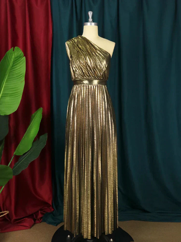 Valenzora | Elegant one-shoulder evening dress in metallic look