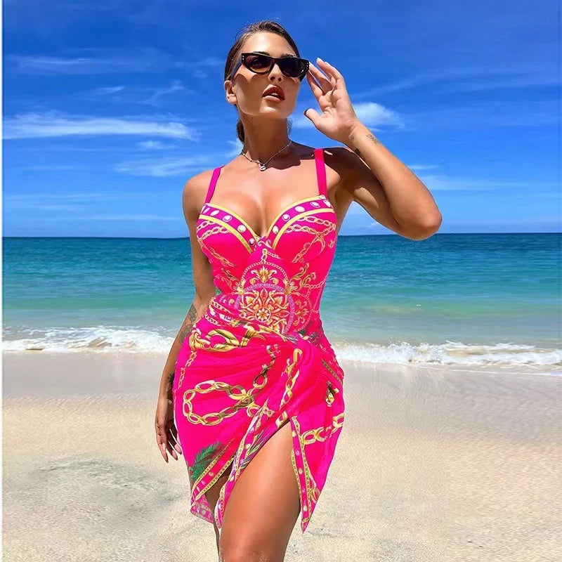Valenzora | Luxuriöser neuer zweiteiliger Damen-Bikini-Set Push-Up Blumenmuster Bikini Trägerloser Verband Badebekleidung Brasilianischer Biquini Badeanzug