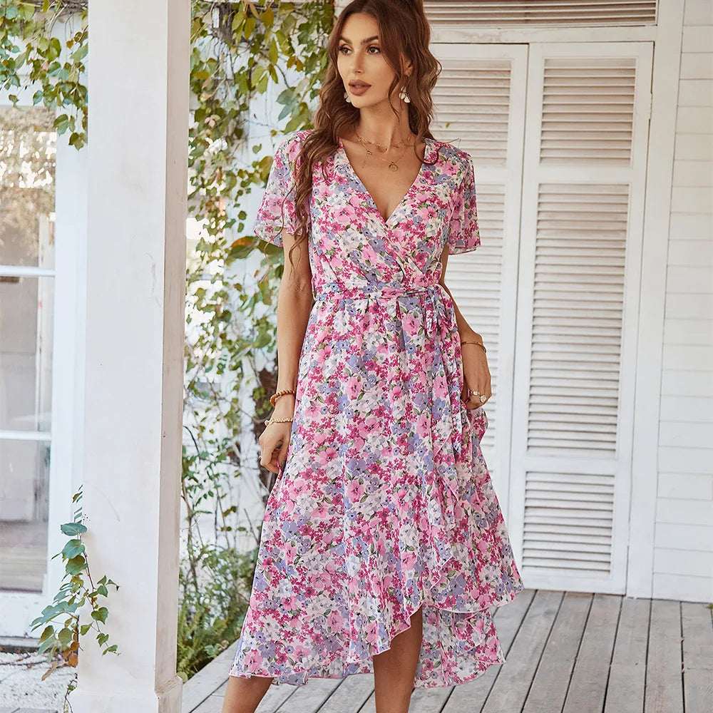 Valenzora | Kurzärmeliges V-Ausschnitt-Kleid für Damen