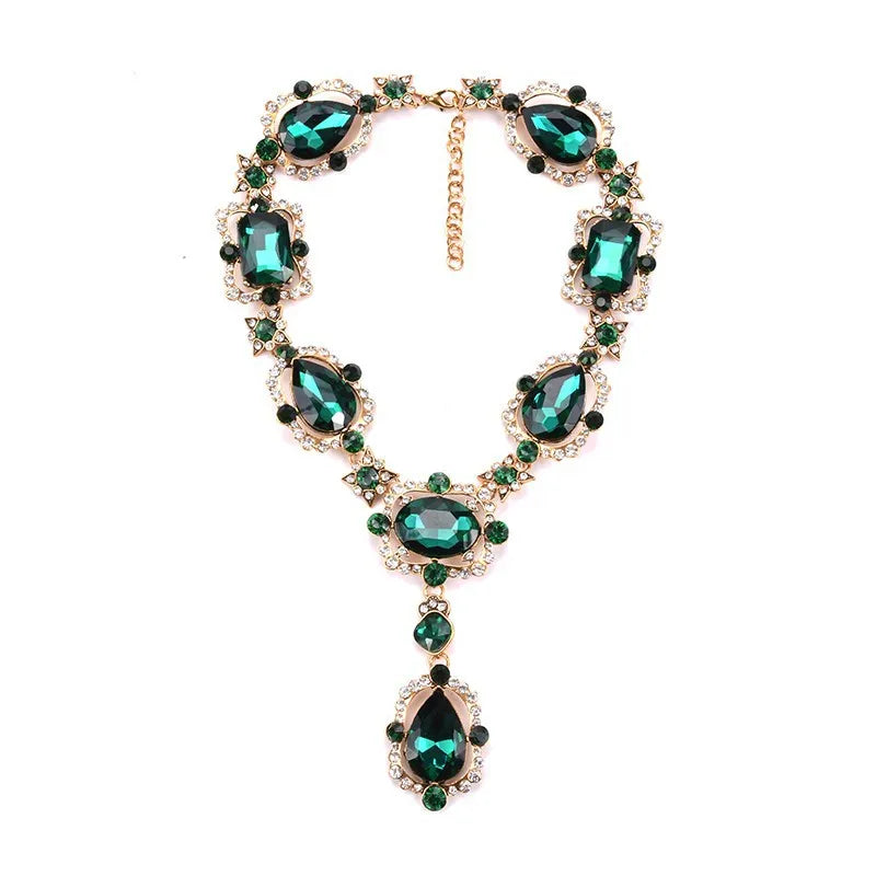 Valenzora | Statement Strass-Schmuck Großer Edelstein Kristall Viktorianischer Schmuck Grüne Smaragd Halskette für Damen