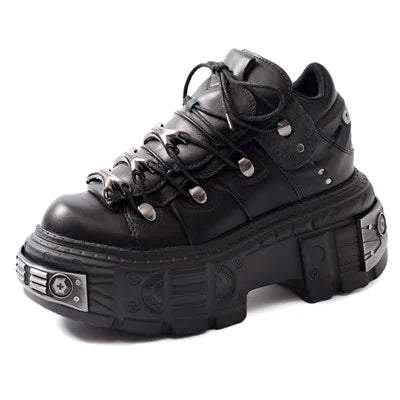 Valenzora | Women's Ankle Boots for Women, Thick Sole, Laces, Metal Decoration, Round Toe Platform Shoes, Ladeis Punk Gothic Sneakers