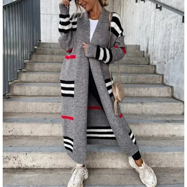 Valenzora - Long knitted cardigan with stripes