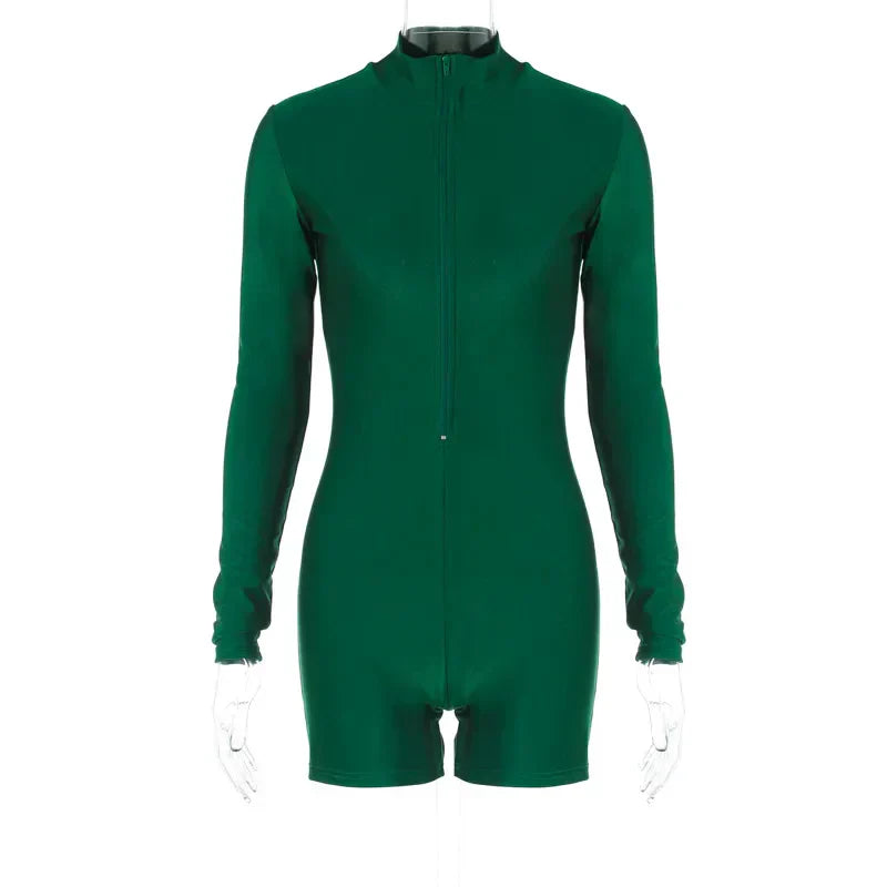Valenzora | Smooth emerald bodysuit with full-length zipper