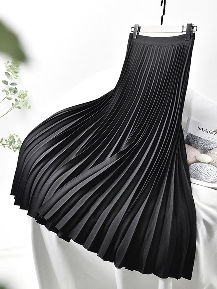 Valenzora Designer Damen Eleganter schicker plissierter Rock mit hoher Taille Luxusmode