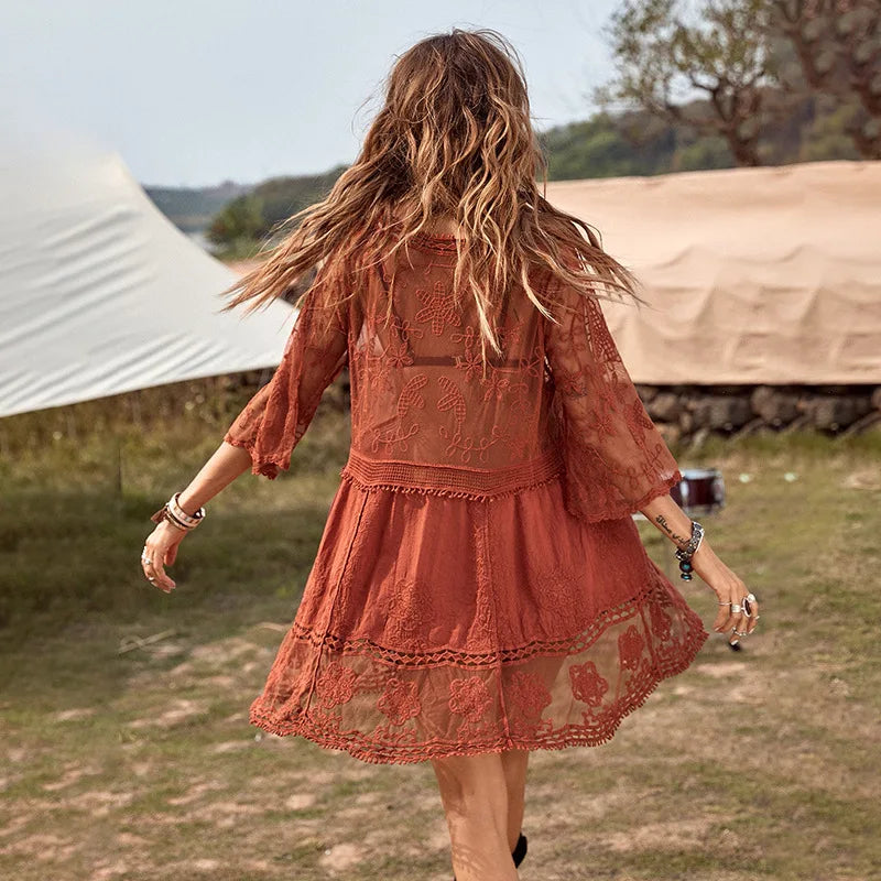 Valenzora | Beach throw V-neck crochet tunic dress