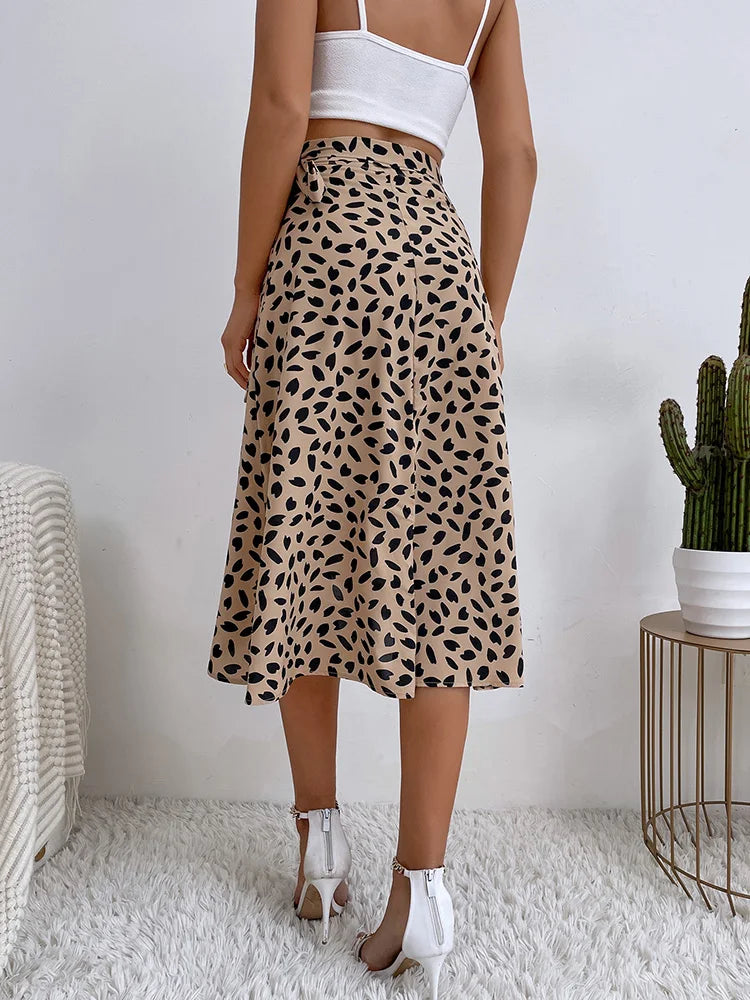 Valenzora Asymmetrical Skirt | Modern printed A-line skirt with tie side and high waist for women