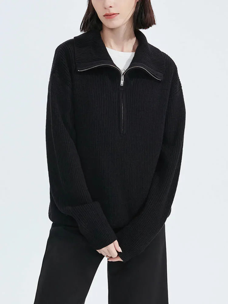 Striped turtleneck women's sweater with zipper