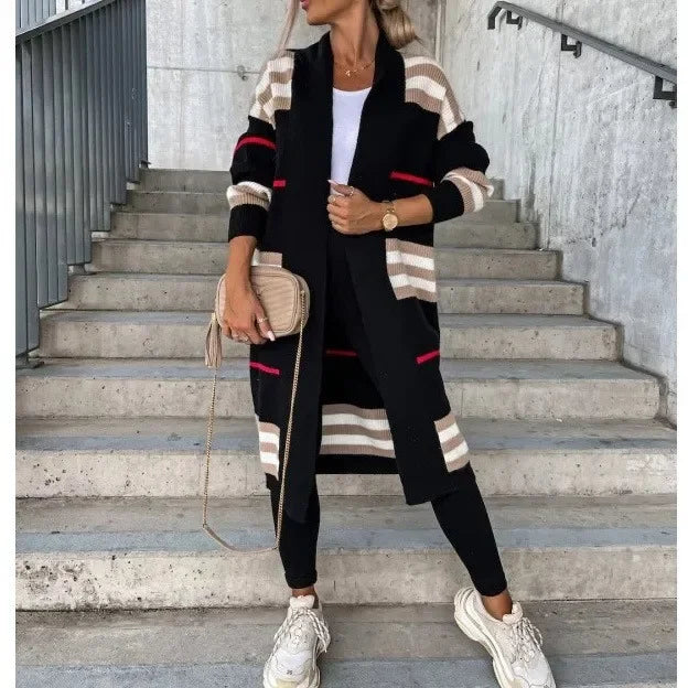 Valenzora - Long knitted cardigan with stripes