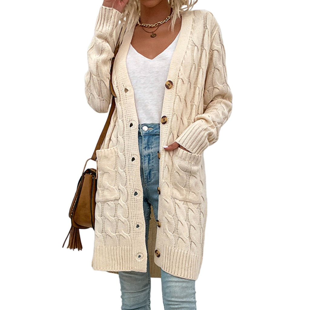 Long-sleeved knitted coat - women's cardigan with pockets for spring and autumn
