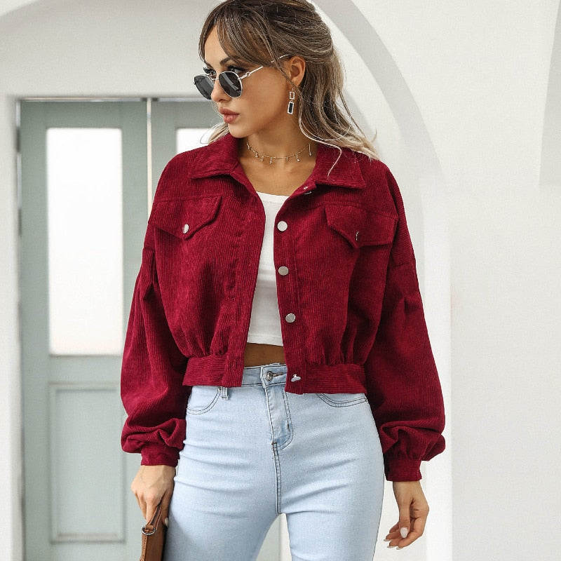 Valenzora | Corduroy Crop Jacket for Women Autumn Fashion 2023