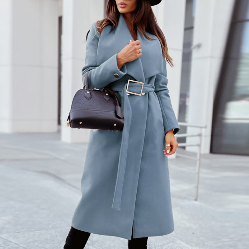 Valenzora Long coat with tie belt