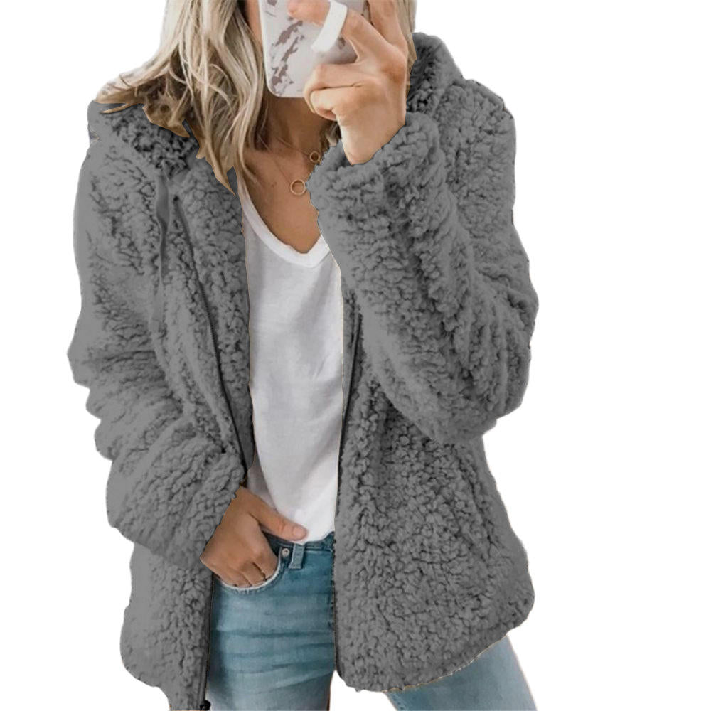 Valenzora Damenmode | Eleganter Teddyfellmantel mit Bärenohren: Weicher Fleece-Mantel mit Taschen und Reißverschluss