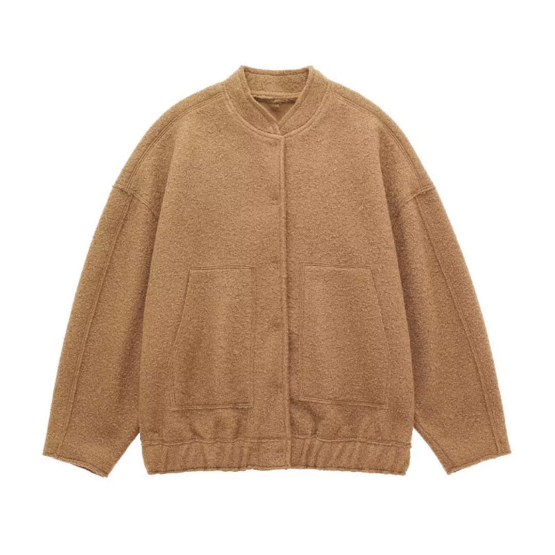 Valenzora - Oversized wool coat with round neck and buttons