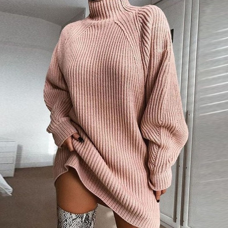 Valenzora Attractive A-line dress | Women's autumn knit dress with roll neck