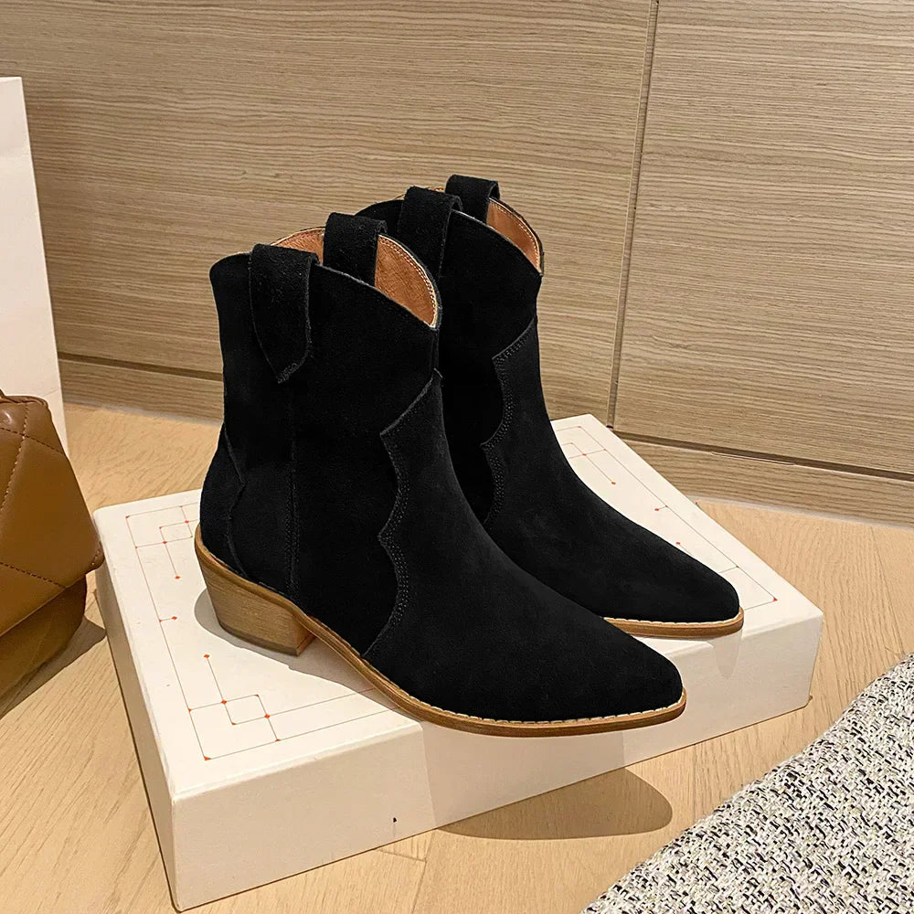 Valenzora | Cowhide Leather Women's Suede Women's Boots with Heel