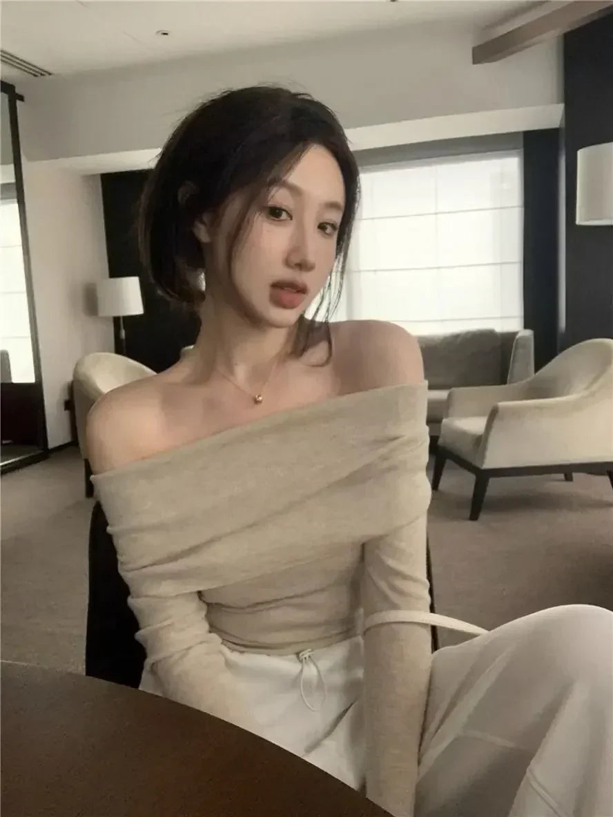 Elegant off-the-shoulder knit sweater