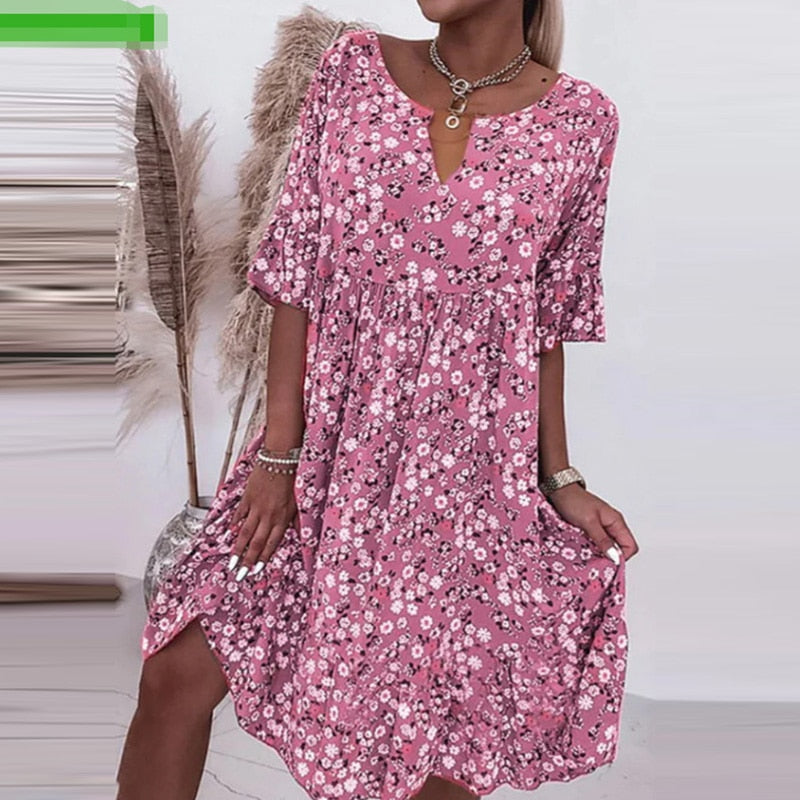 Melisini™ - Floral print dress with O-neck