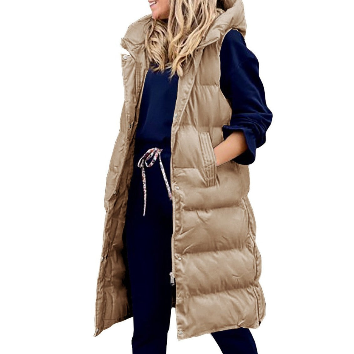 Valenzora Hooded Long Vest Casual Fashion Single-Breasted Jacket