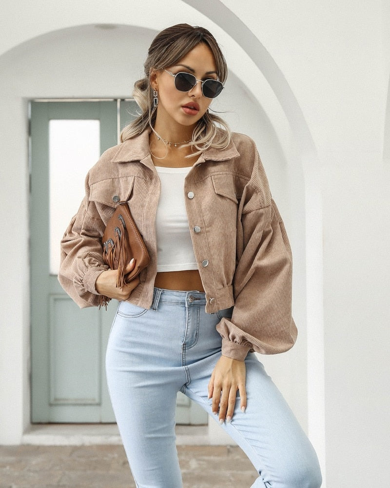 Valenzora | Corduroy Crop Jacket for Women Autumn Fashion 2023