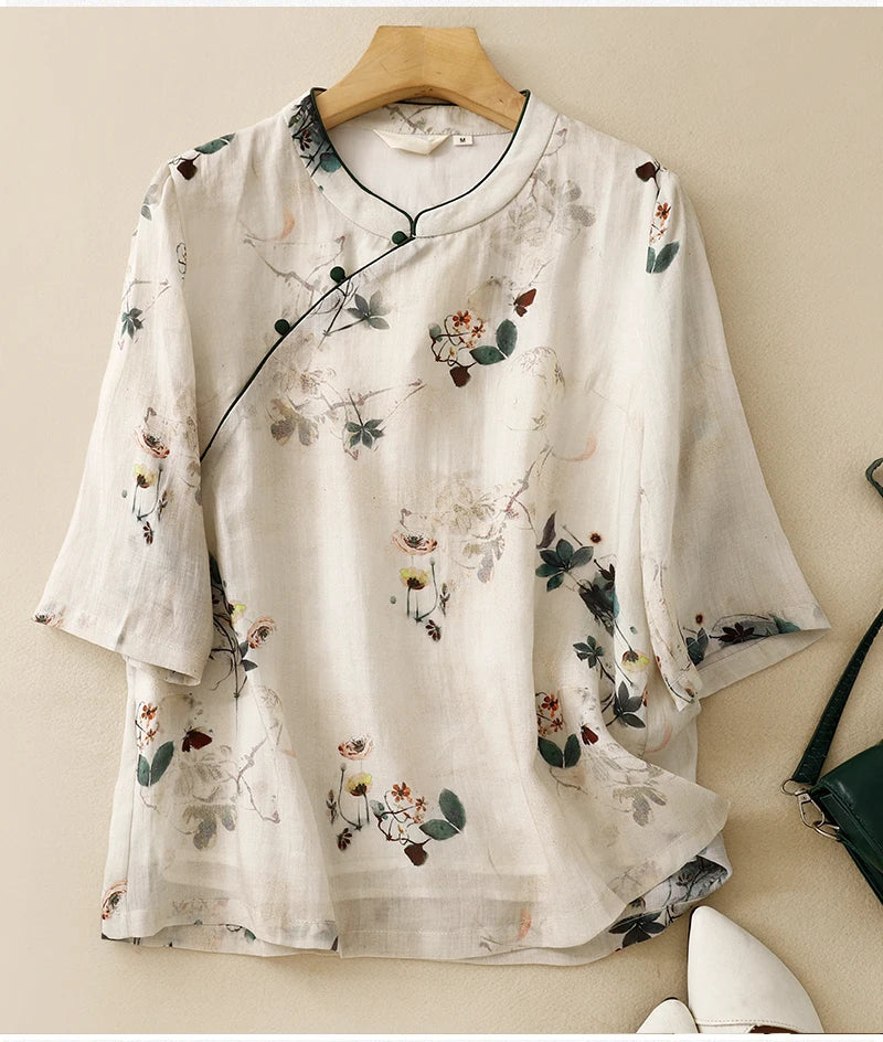 Valenzora - Printed - Cotton and linen - Short sleeves - Summer