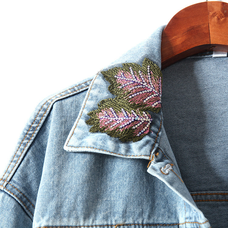 Valenzora | Denim Jacket with Floral Embroidery and Sequins