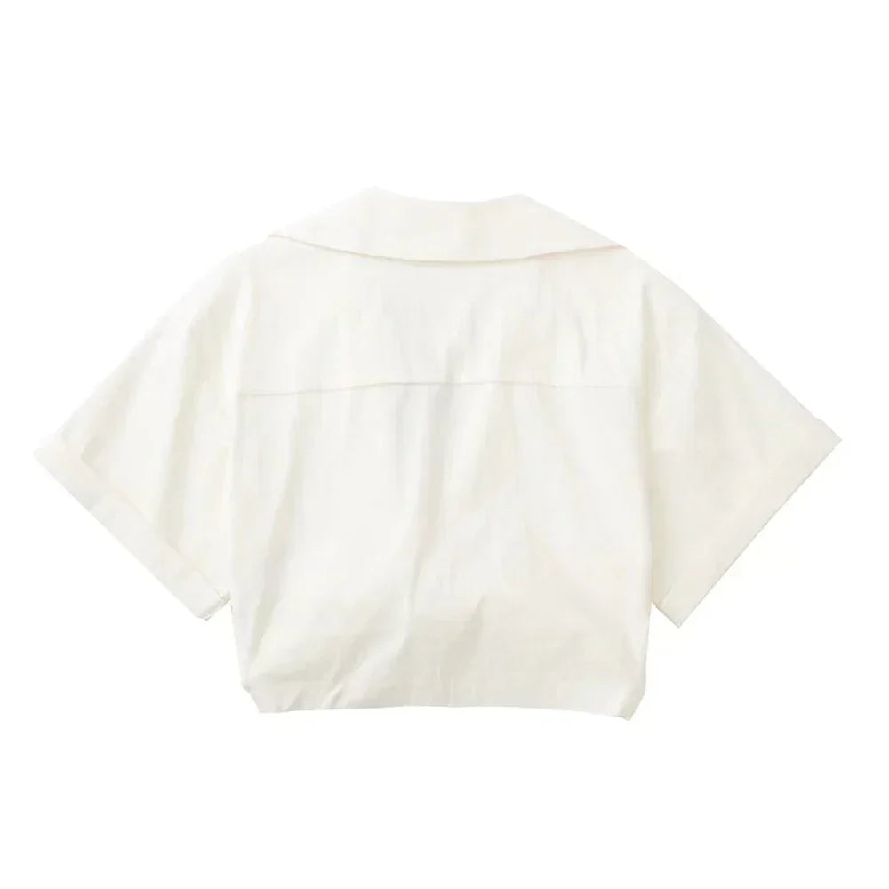 Valenzora – Damen Vintage Kurzarm Leinen Crop-Shirt