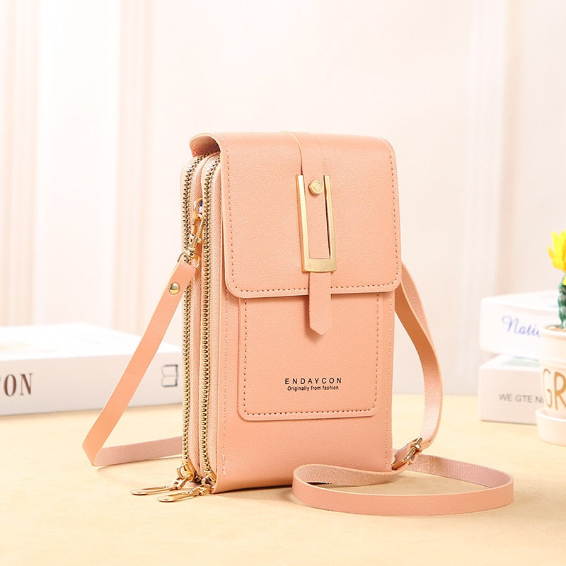 Valenzora Leder-Smartphone-Clutch | Damenhandtasche mit Touchscreen-Fenster