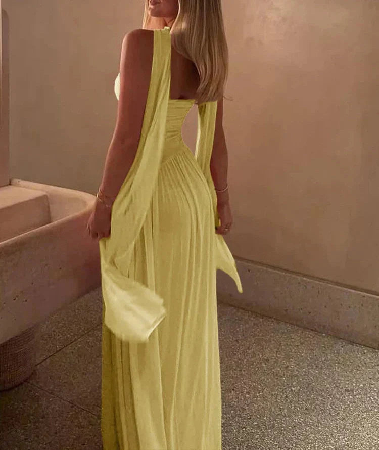 Valenzora | Patchwork Maxi Dress Scarf Backless Strapless Ruffled Banquet
