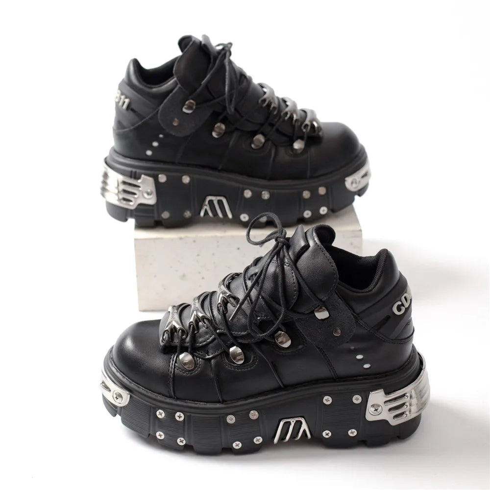Valenzora | Women's Ankle Boots for Women, Thick Sole, Laces, Metal Decoration, Round Toe Platform Shoes, Ladeis Punk Gothic Sneakers