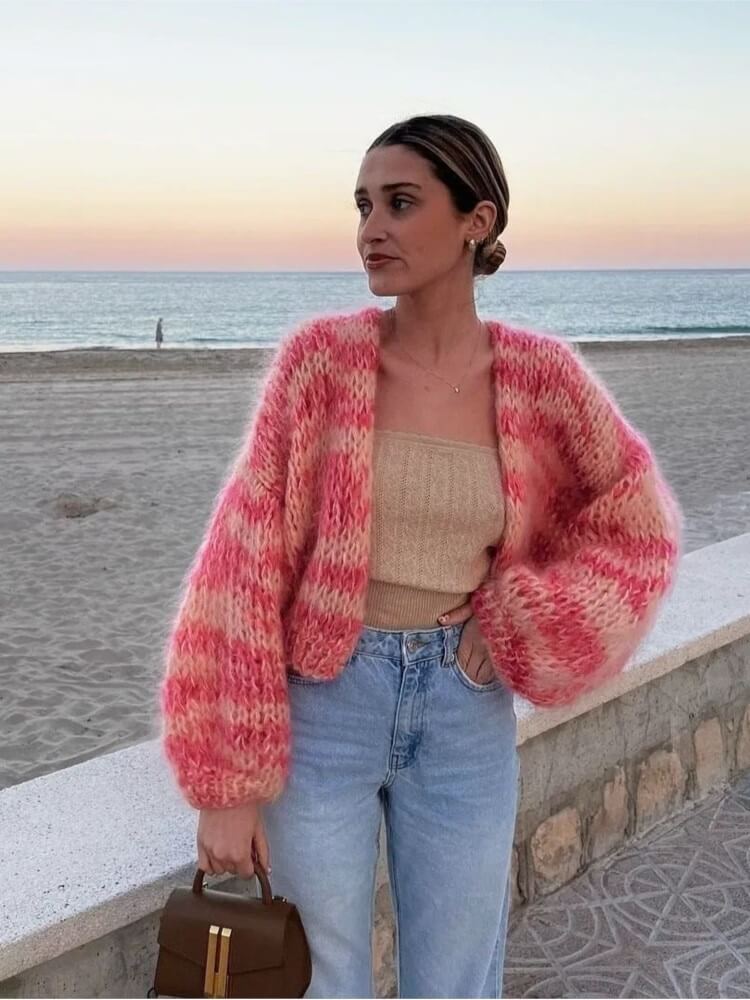 Striped open cardigan