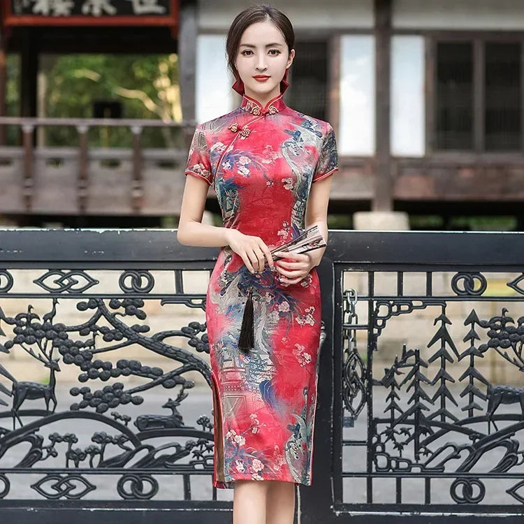 Valenzora | Cheongsam Qipao Mode Kleidung Lässig Elegant Ethnisch Vintage Kleid für Damen Streetwear Damenbekleidung Festlich Chinesisch