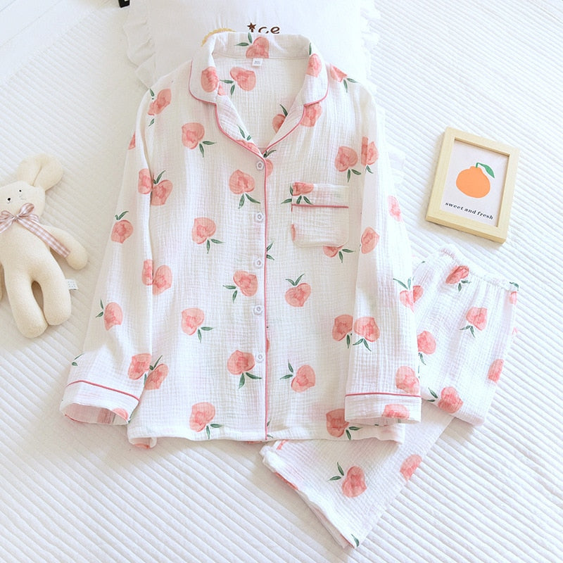 Valenzora | Cotton Pyjama Set for Women Peach