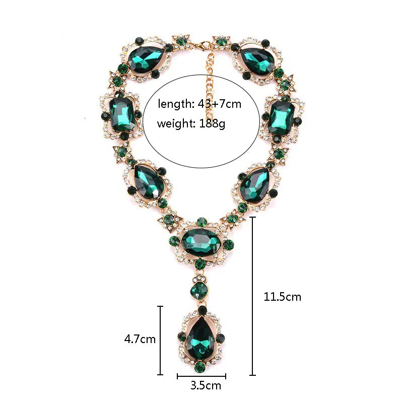 Valenzora | Statement Strass-Schmuck Großer Edelstein Kristall Viktorianischer Schmuck Grüne Smaragd Halskette für Damen