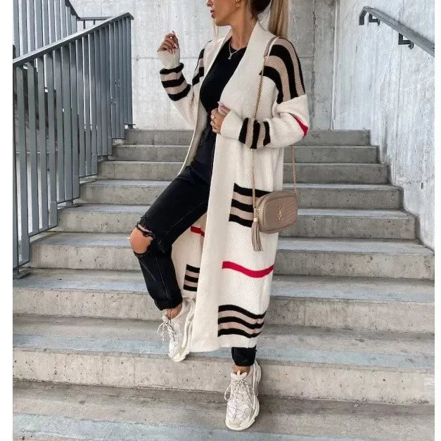 Valenzora - Long knitted cardigan with stripes