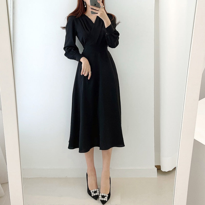 Valenzora V-neck Puff Sleeve A-line Dresses